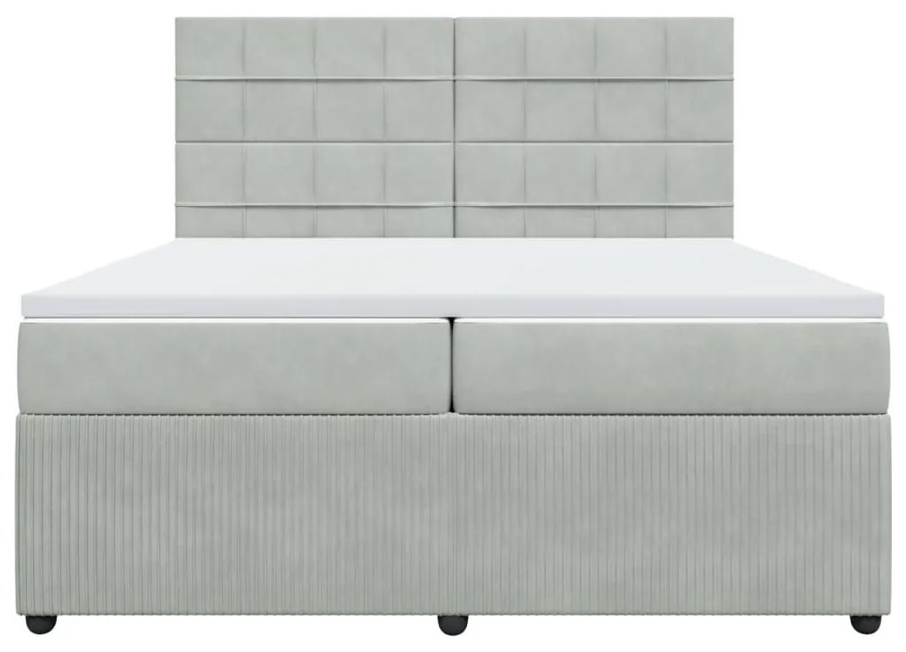 Κρεβάτι Boxspring με Στρώμα Ανοιχτό Γκρι 200x200 εκ. Βελούδινο - Γκρι