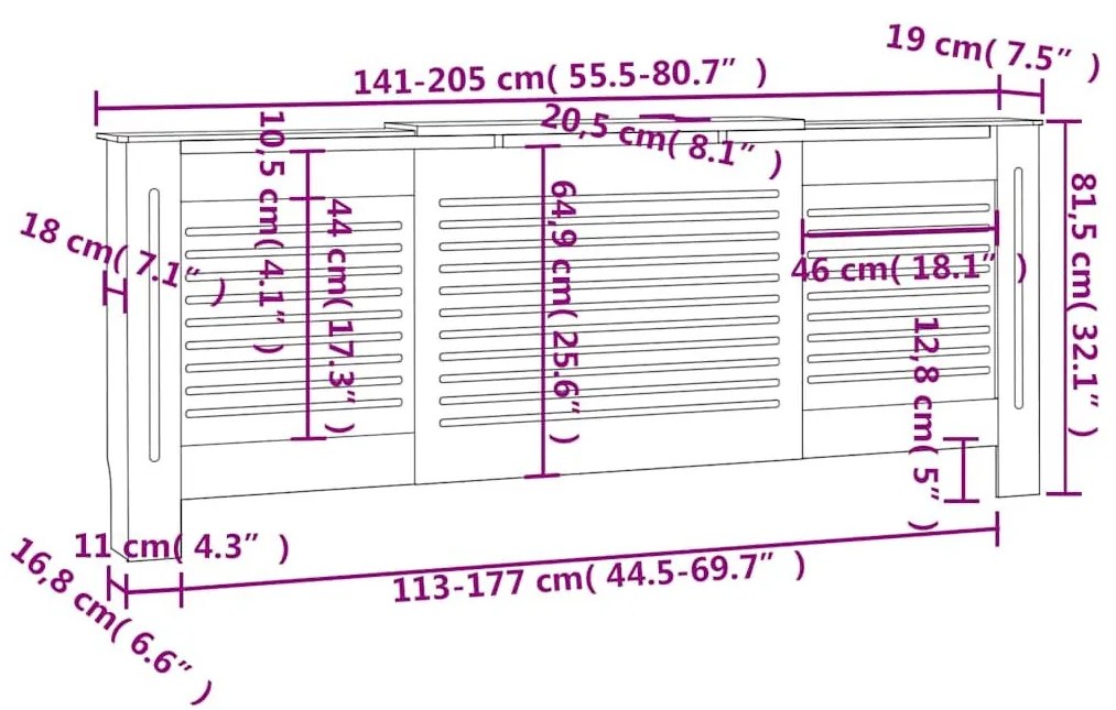 Κάλυμμα Καλοριφέρ Λευκό 205 εκ. από MDF - Λευκό