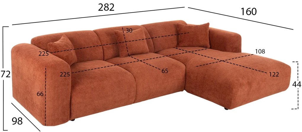 Γωνιακός Καναπές BRICKEN C3275.03R Δεξιά γωνία Κεραμιδί Ύφασμα 282x160x72Υεκ. 282x160x72 εκ.