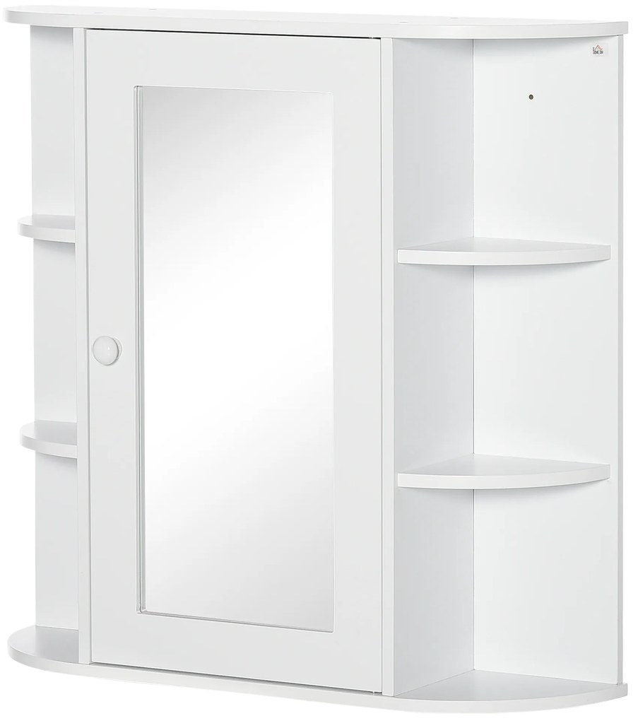HOMCOM Ντουλάπι Καθρέφτης Μπάνιου, 8 Ράφια, Πόρτες Καθρέφτη, Αδιάβροχο, 66 cm x 17 cm x 63 cm, Λευκό