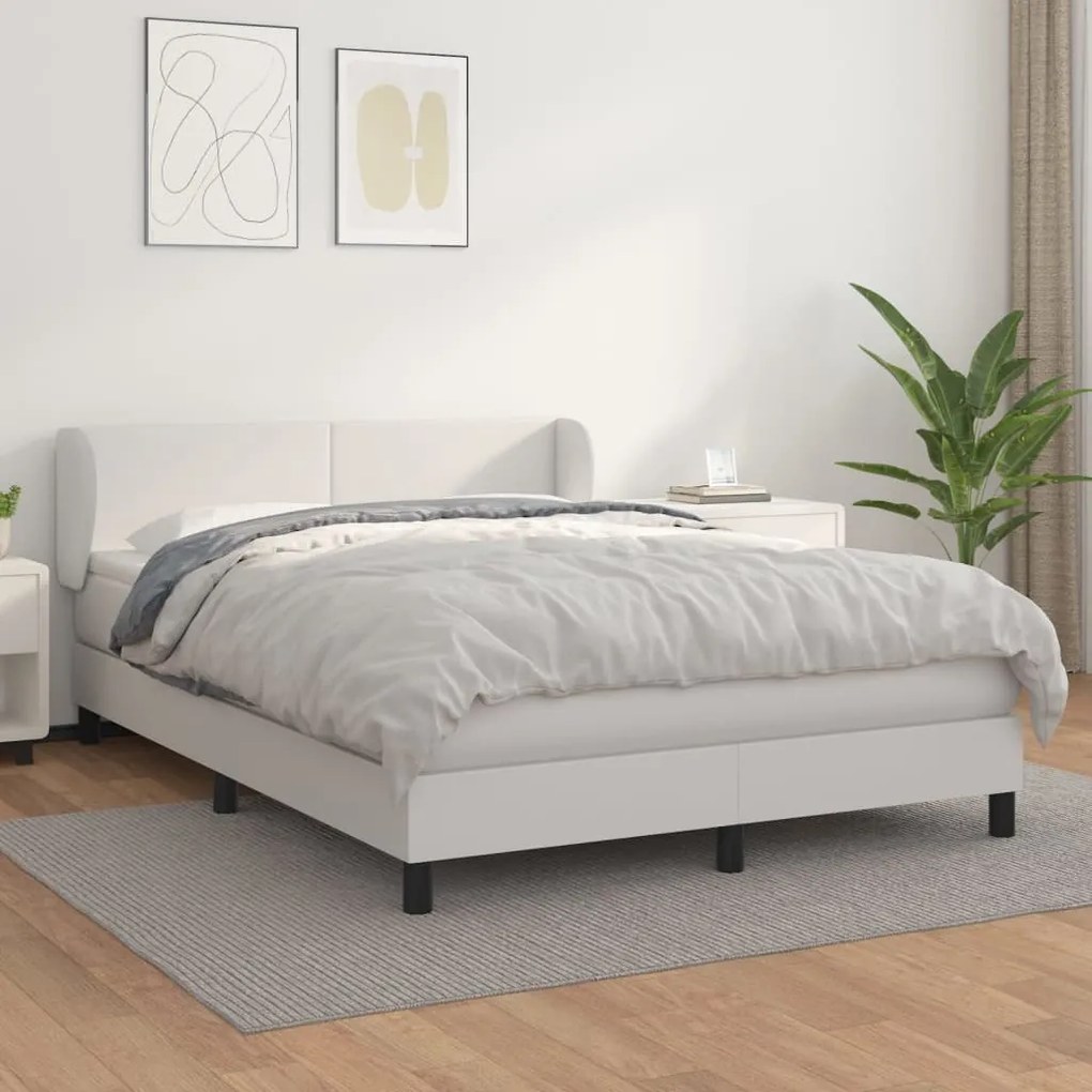 Κρεβάτι Boxspring με Στρώμα Λευκό 140x200εκ.από Συνθετικό Δέρμα