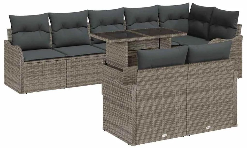 vidaXL Σετ Καναπέ Κήπου με μαξιλάρι 9 pcs Γκρι Πολυ ράταν