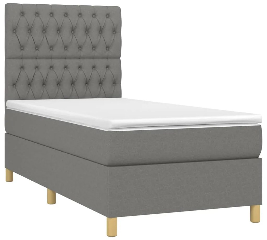 Κρεβάτι Boxspring με Στρώμα Σκούρο Γκρι 90x200 εκ. Υφασμάτινο - Γκρι