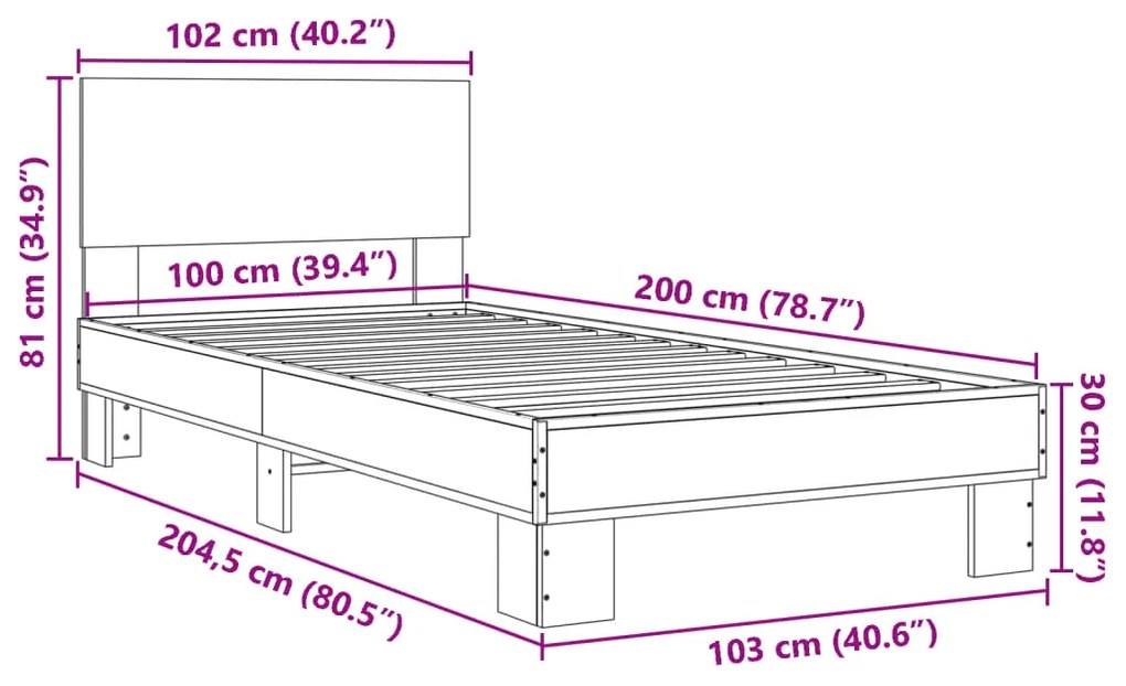 ΠΛΑΙΣΙΟ ΚΡΕΒΑΤΙΟΥ ΓΚΡΙ SONOMA 100X200 ΕΚ. ΕΠΕΞ. ΞΥΛΟ &amp; ΜΕΤΑΛΛΟ 845805