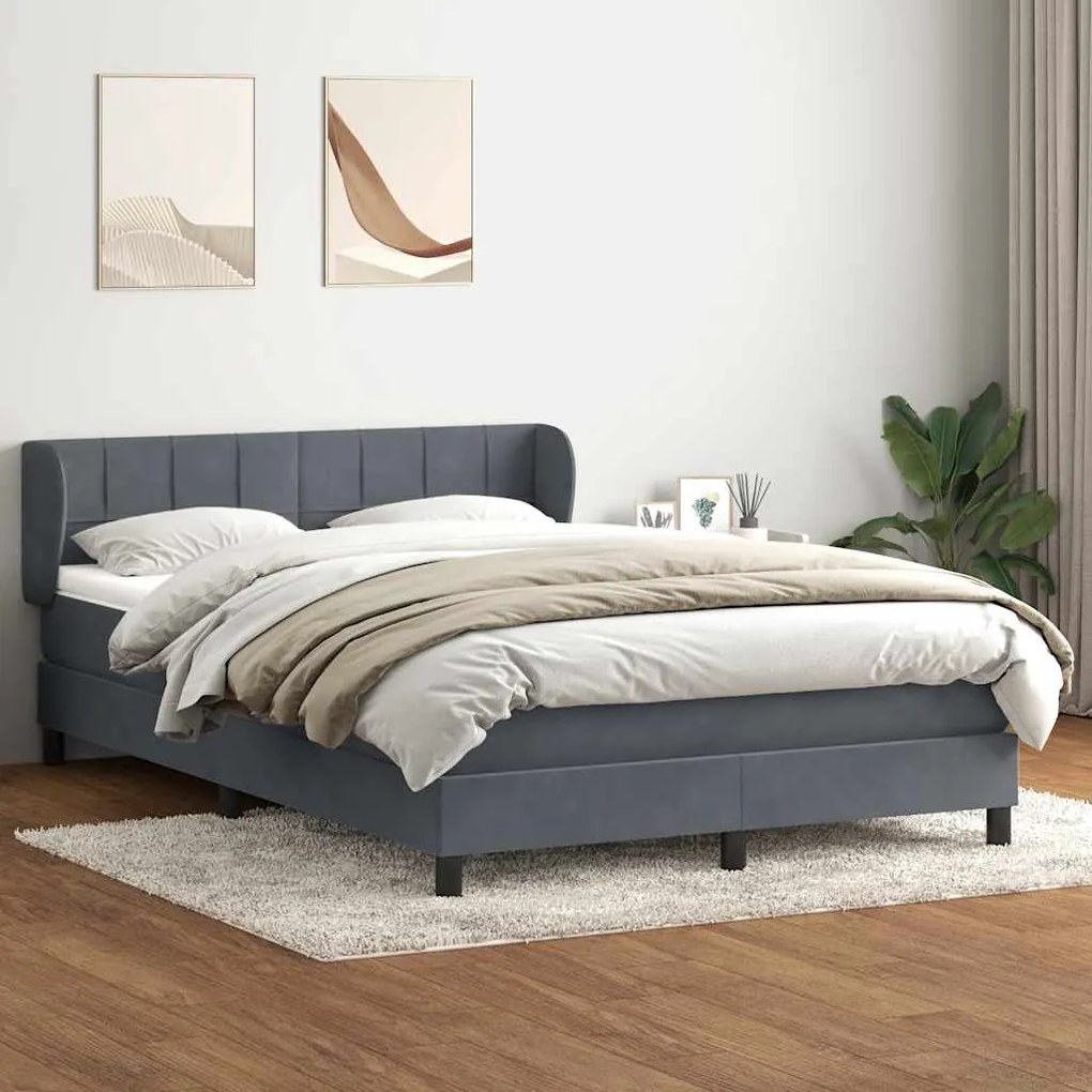 vidaXL Κρεβάτι Boxspring με Στρώμα Σκούρο Γκρι 140x210 εκ. Βελούδινο