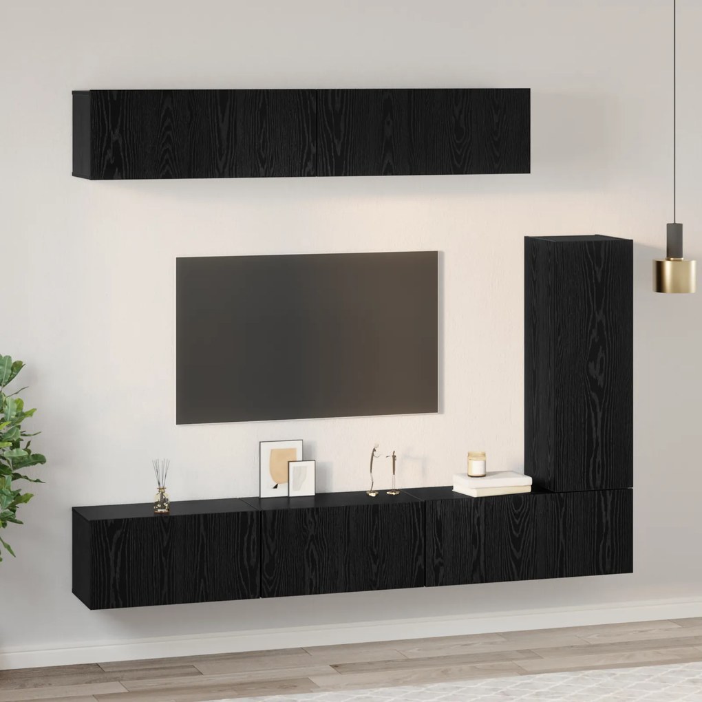 vidaXL Σετ Καθισμάτων Τηλεόρασης 6 pcs Μαύρη Δρυς 30.5 x 30 x 90 cm