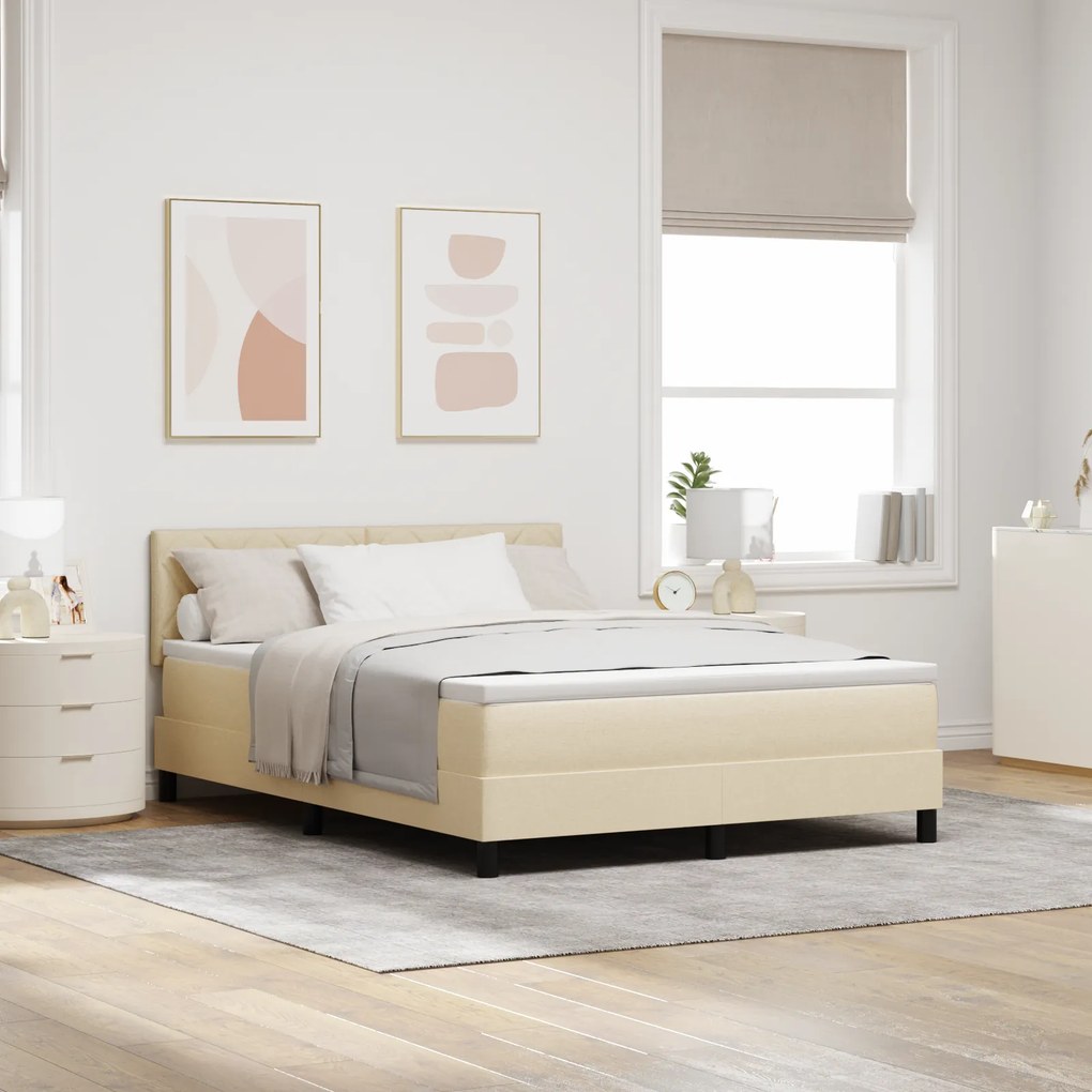 vidaXL κρεβάτι με ελατήριο και στρώμα μπεζ 140x200 εκ. υφάσματος