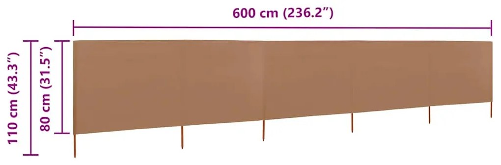 vidaXL Προστατευτικό Αέρα με 5 Πάνελ Taupe 600 x 80 εκ. Υφασμάτινο