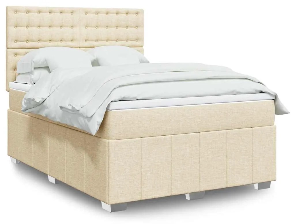 vidaXL Κρεβάτι Boxspring με Στρώμα Κρεμ 140x190 εκ. Υφασμάτινο