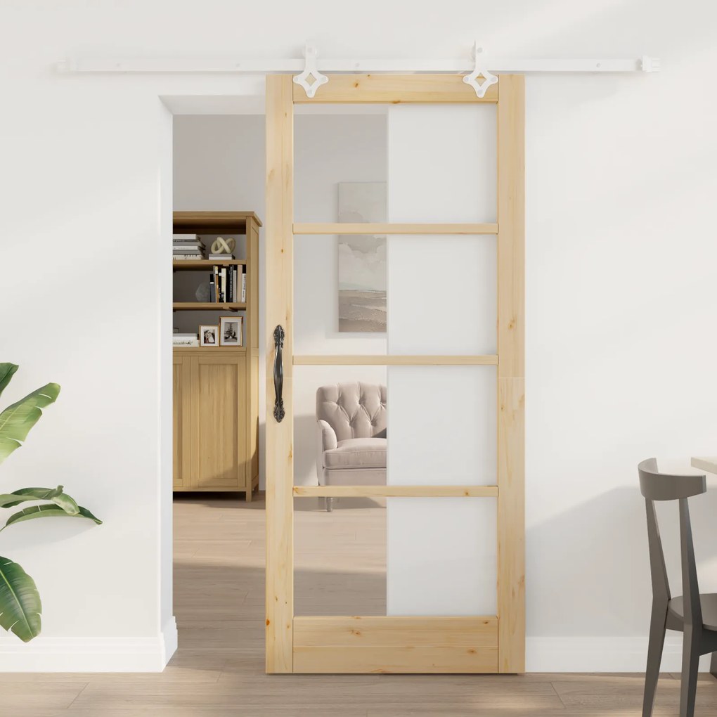 vidaXL Σετ Συρόμενης Πόρτας με Εξαρτήματα 86x198.5 εκ Συμπαγές Ξύλο Πεύκο