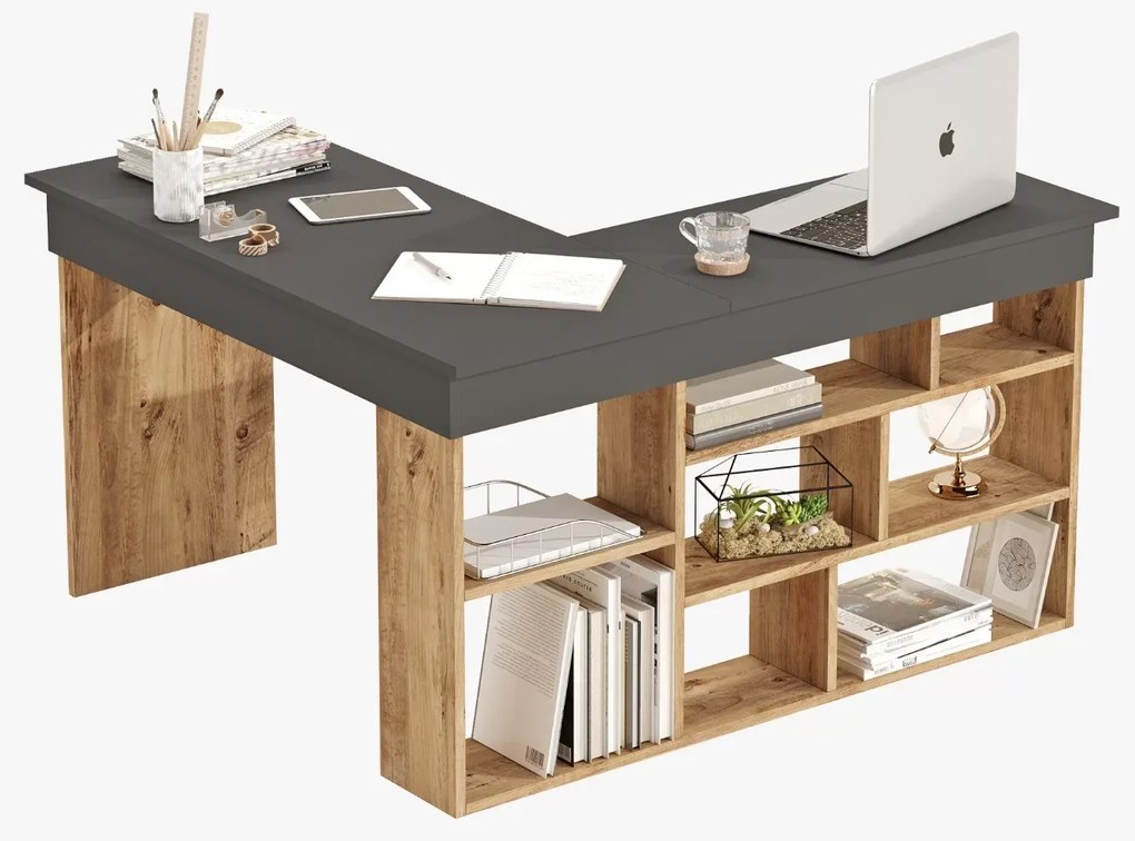 Γραφείο γωνιακό &quot;VIANA&quot; σε χρώμα atlantic pine/ανθρακί 115x120x72