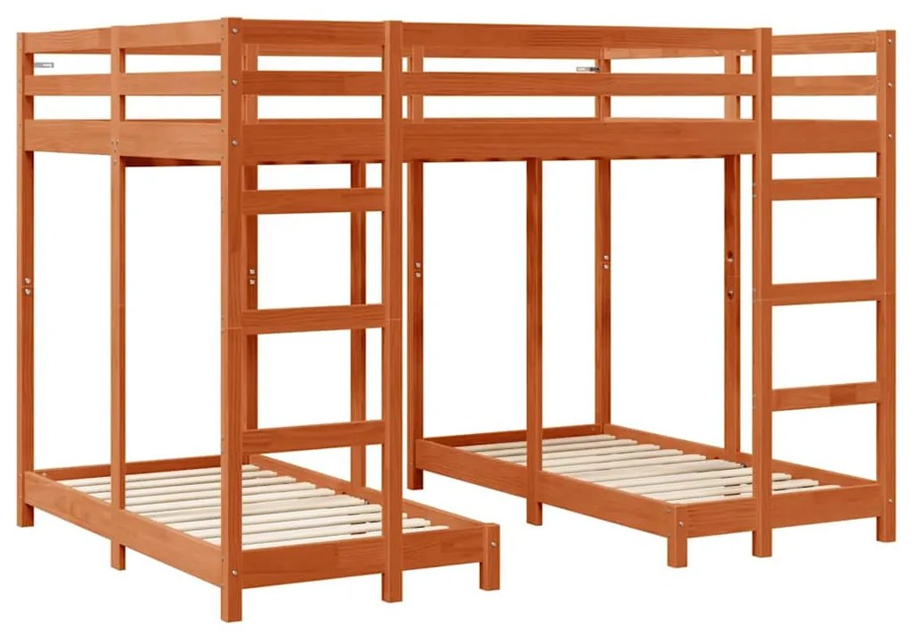 vidaXL Σκελετός Κουκέτας Τριών Επιπέδων Καφέ κεριού 140 x 200 cm