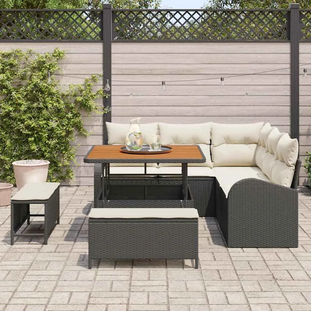 vidaXL Σετ Καναπέ Κήπου με μαξιλάρι 8 pcs Μαύρο Πολυ ράταν