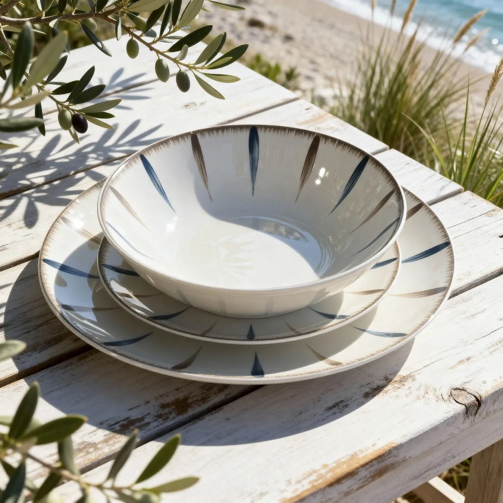 Επιτραπέζια σκεύη Home ESPRIT Μπλε Λευκό Πορσελάνη 18 Τεμάχια