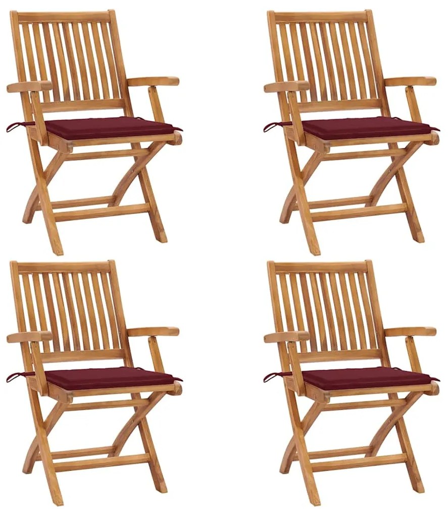 vidaXL Καρέκλες Κήπου Πτυσσόμενες 4 τεμ. Μασίφ Ξύλο Teak με Μαξιλάρια