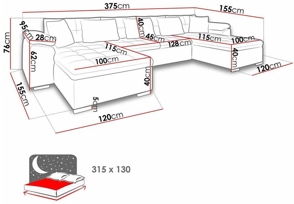 Γωνιακός Καναπές Comfivo 359, Λειτουργία ύπνου, 375x155x76cm, 136 kg | Epipla1.gr