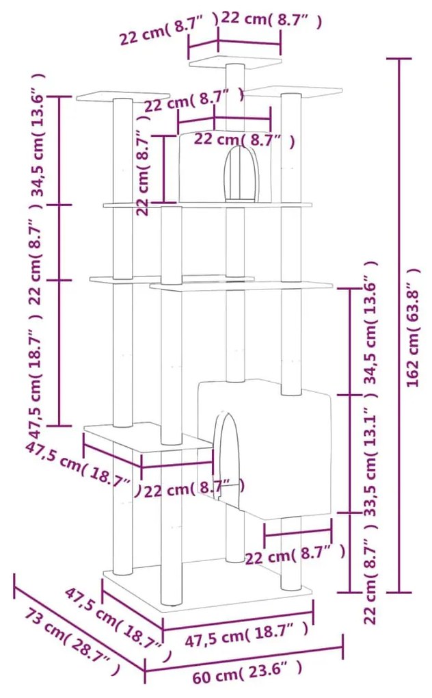 Γατόδεντρο Σκούρο Γκρι 162 εκ. με Στύλους Ξυσίματος από Σιζάλ - Γκρι
