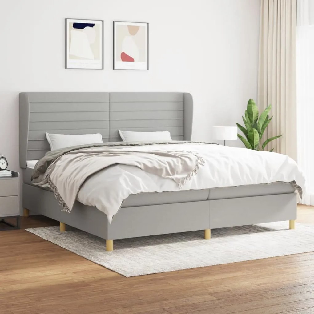 Κρεβάτι Boxspring με Στρώμα Ανοιχτό Γκρι 200x200 εκ. Υφασμάτινο