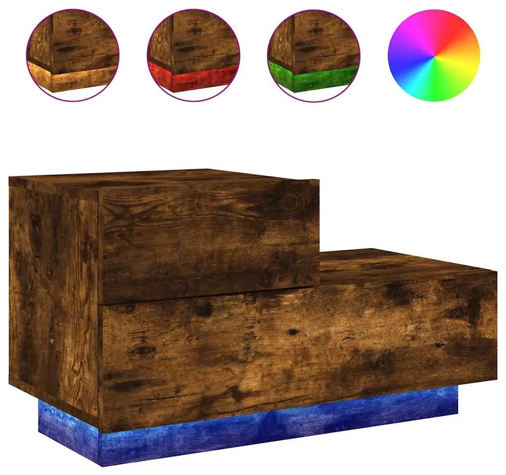 vidaXL Κομοδίνο με Φώτα LED Καπνιστή Δρυς 70 x 36 x 40,5 εκ.