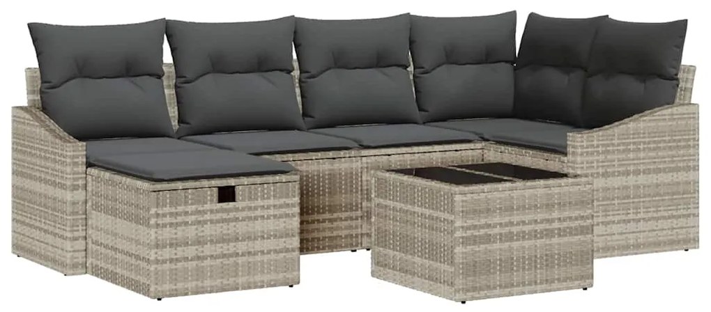vidaXL Σετ Καναπέ Κήπου 7 pcs Ανοιχτό γκρι 55 x 62 x 69 εκ Πολυ ράταν