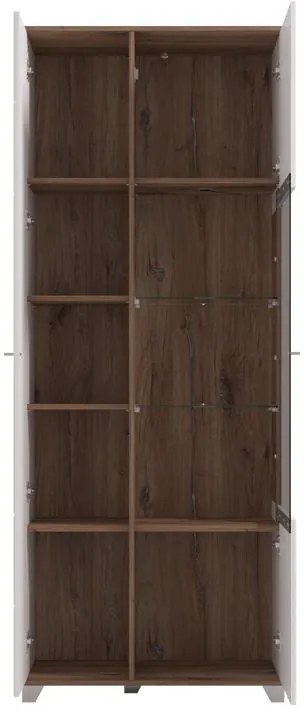 Βιτρίνα Burgundy 2K VS1 200 Λευκό - Flagstaff Oak -Λευκό Γυαλιστερό 78,5x40x197 εκ. 78.5x40x197 εκ.