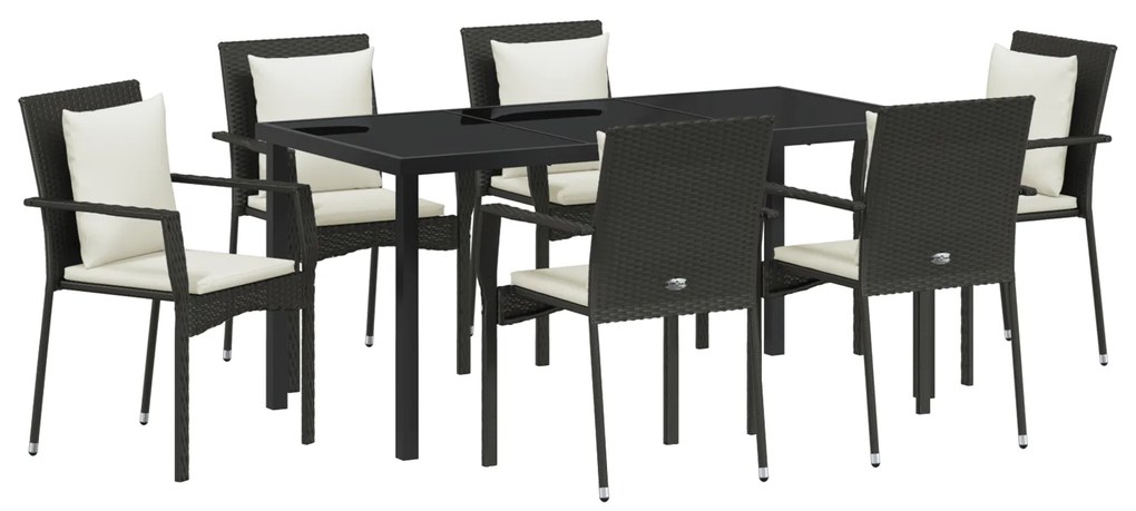 vidaXL Σετ Γευμάτων Κήπου 7 pcs Μαύρο 160 x 80 x 73 εκ PE Ρατάν