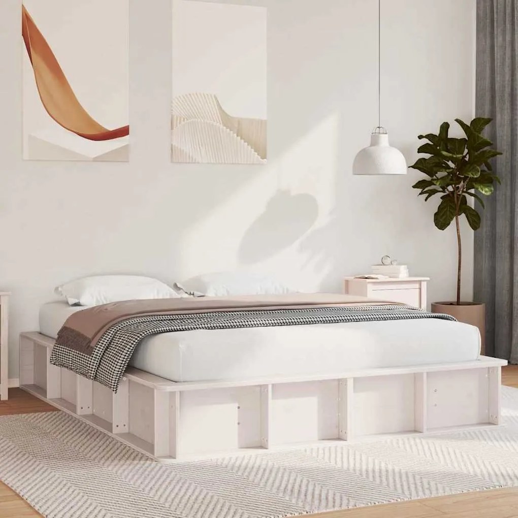 vidaXL Σκελετός Κρεβατιού Λευκό 210 x 168 x 30 εκ Στερεά ξυλεία πεύκου