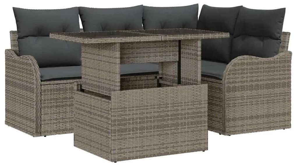 vidaXL Σετ Καναπέ Κήπου με μαξιλάρι 5 pcs Γκρι Πολυ ράταν