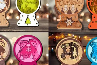 Σετ των 2 Intra απο ξύλο plywood 3mm-4mm πάχος Χριστουγεννιάτικο κοπής με λέιζερ Snowglobe Δίασταση 15x15 cm INTRAFABR-80937253