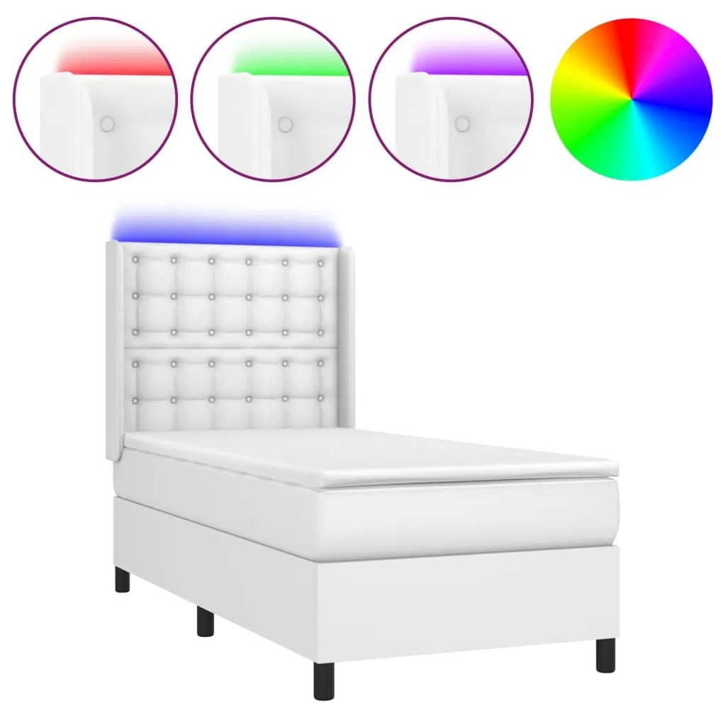 ΚΡΕΒΑΤΙ BOXSPRING ΜΕ ΣΤΡΩΜΑ &amp; LED ΛΕΥΚΟ 90X200 ΕΚ. ΣΥΝΘ. ΔΕΡΜΑ 3139362