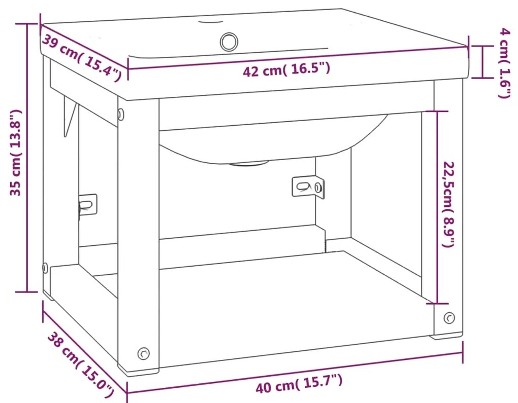 vidaXL Σκελετός Νιπτήρα Μπάνιου με Εντοιχισμένο Νιπτήρα Λευκό Σίδερο