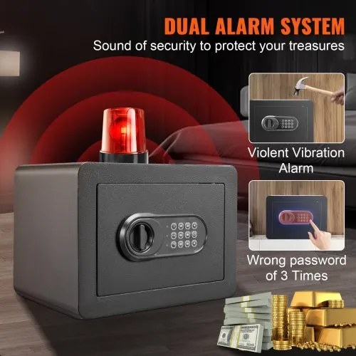 VEVOR Safe, 0.5 Cubic Feet Home Safe, Steel Security Safe with Digital Keypad and 2 Keys, Wall-Mounted Cabinet Safe Protect Cash, Gold, Jewelry, Documents for Home, Hotel, 13.8 x 9.8 x 9.8 inches