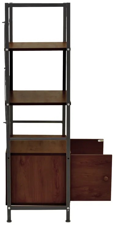 Ραφιέρα επιδαπέδια με ντουλάπι Kuili pakoworld μέταλλο μαύρο-mdf σε καρυδί απόχρωση 60x36x121εκ