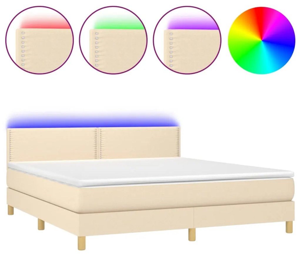 ΚΡΕΒΑΤΙ BOXSPRING ΜΕ ΣΤΡΩΜΑ &amp; LED ΚΡΕΜ 180X200 ΕΚ. ΥΦΑΣΜΑΤΙΝΟ 3133658