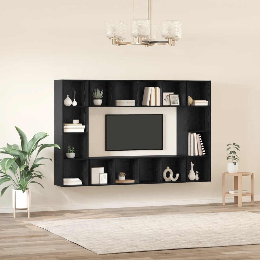 vidaXL Σετ επίπλου τηλεόρασης Επιτοίχιο 4 pcs Μαύρο 37 x 37 x 142.5 εκ