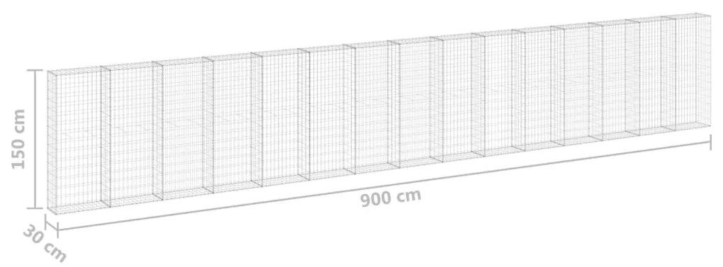 vidaXL Συρματοκιβώτιο Τοίχος 900x30x150 εκ. Γαλβαν.Χάλυβας + Καλύμματα