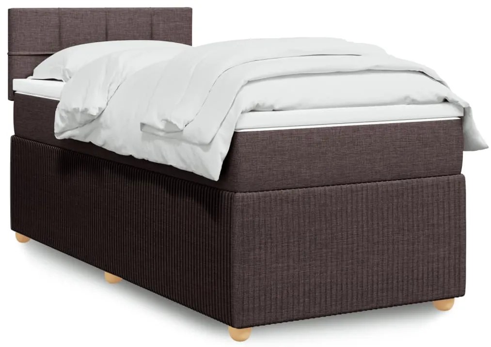 vidaXL Κρεβάτι Boxspring με Στρώμα Σκούρο Καφέ 90x200 εκ. Υφασμάτινο