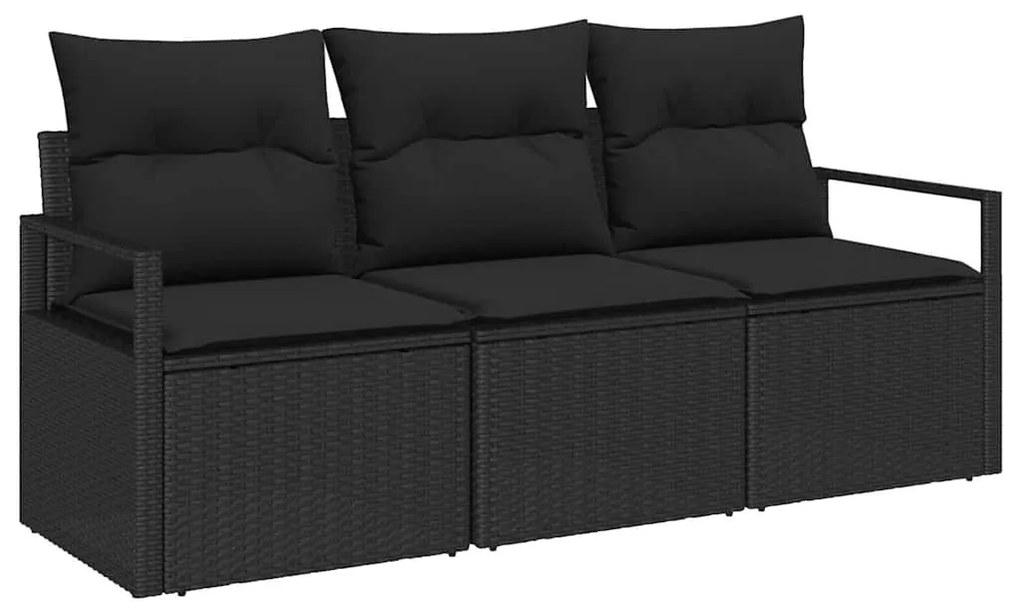 vidaXL Σετ Καναπέ Κήπου 3 pcs Μαύρο Πολυ rattan, βαμμένο ατσάλι