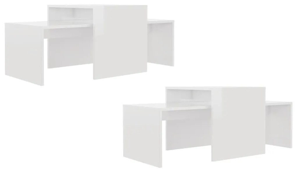 vidaXL Σετ Τραπεζάκια Σαλονιού Γυαλ. Λευκό 100x48x40 εκ. Επεξ. Ξύλο