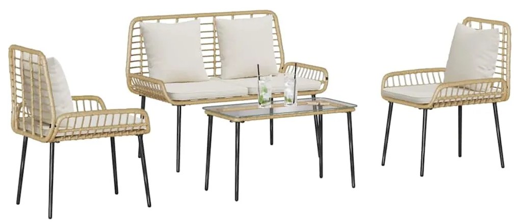 vidaXL ΣΕΤ ΕΠΙΠΛΩΝ ΚΗΠΟΥ με μαξιλάρι 4 pcs Καφέ, Μαύρο, Κρέμα