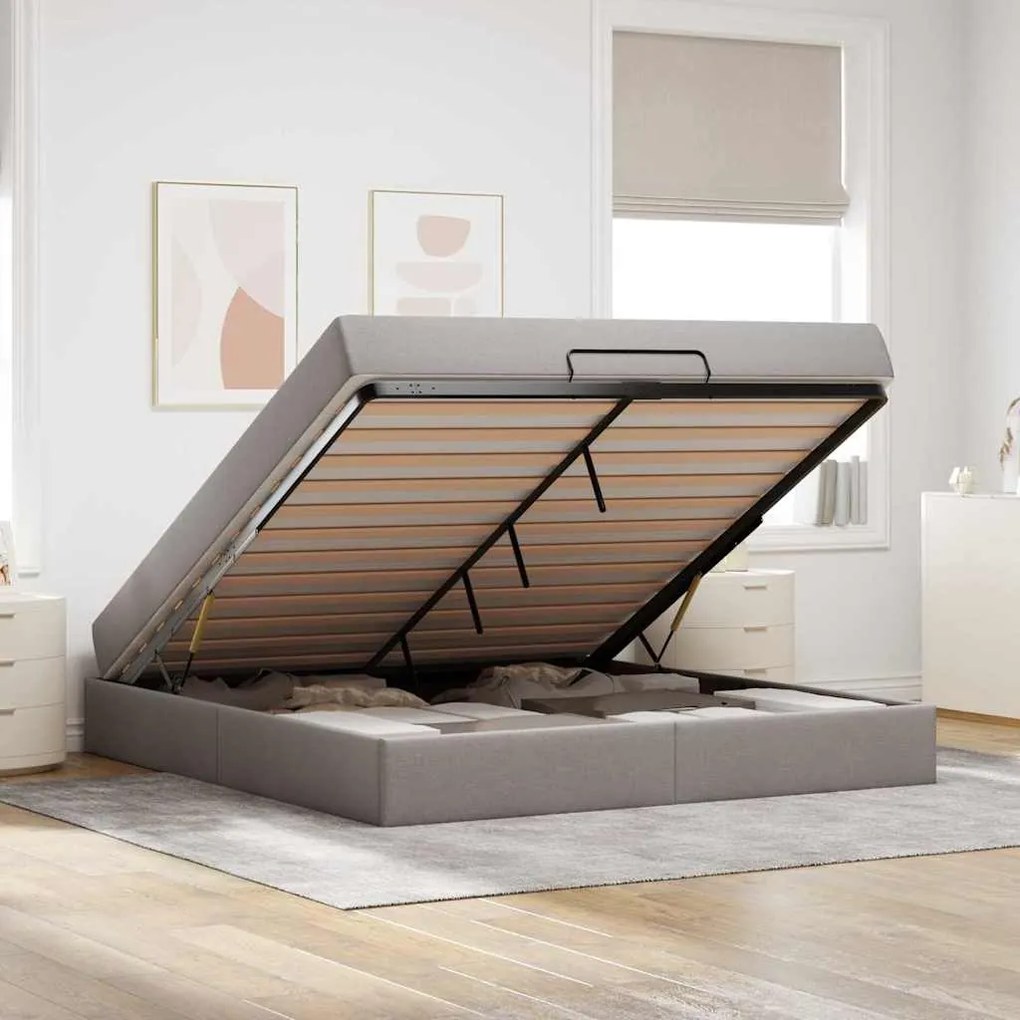 vidaXL Σκελετός Κρεβατιού με αποθήκευση Taupe 180 x 200 cm ύφασμα
