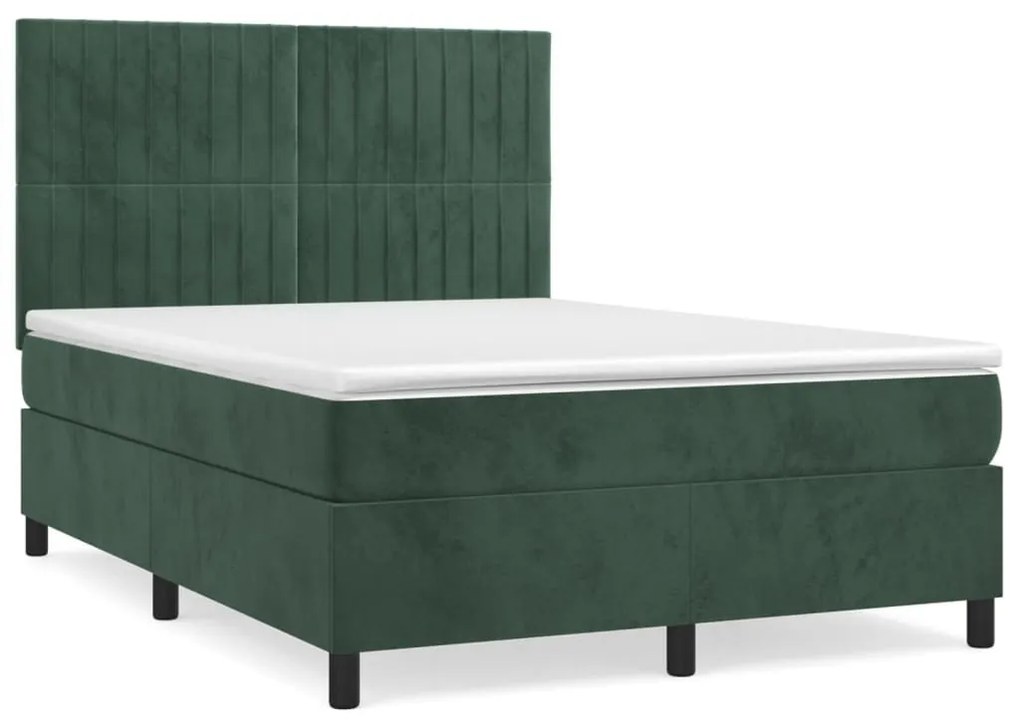 Κρεβάτι Boxspring με Στρώμα Σκούρο Πράσινο 140x190εκ. Βελούδινο - Πράσινο