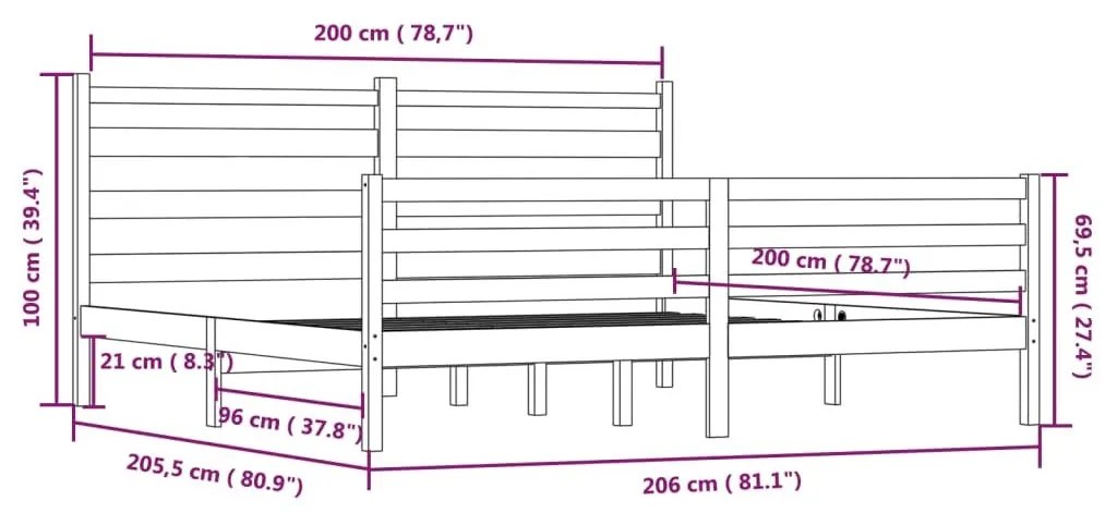 Πλαίσιο Κρεβατιού Καφέ Μελί 200 x 200 εκ. από Μασίφ Ξύλο Πεύκου - Καφέ