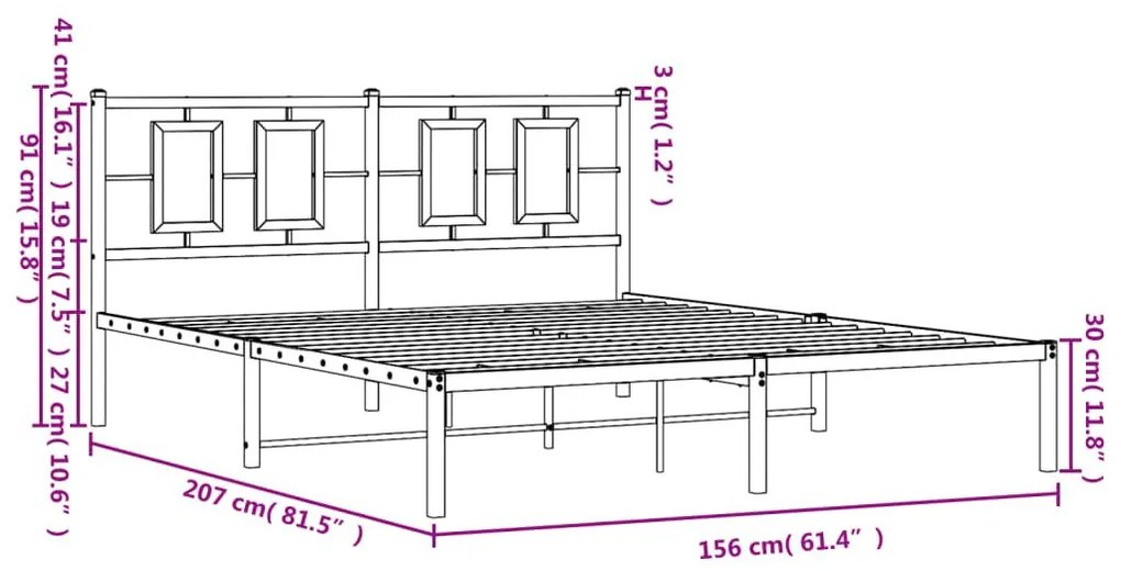 Πλαίσιο Κρεβατιού με Κεφαλάρι Μαύρο 150 x 200 εκ. Μεταλλικό - Μαύρο