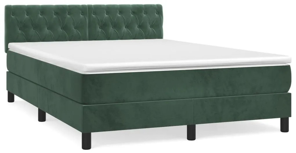 Κρεβάτι Boxspring με Στρώμα Σκούρο Πράσινο 140x190εκ. Βελούδινο - Πράσινο