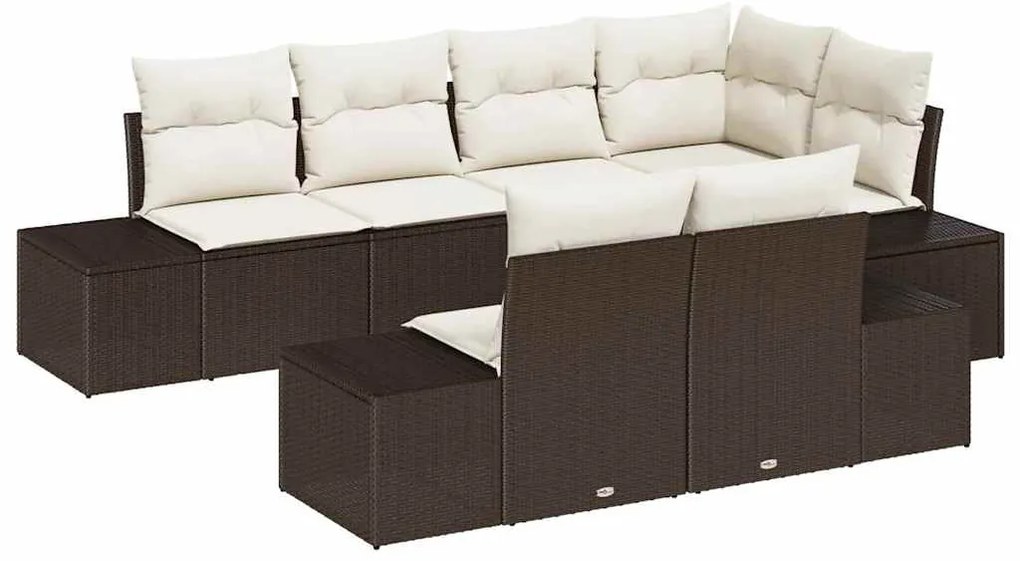 vidaXL Σετ Καναπέ Κήπου 7 pcs Καφέ, Κρέμα Πολυ rattan, βαμμένο ατσάλι