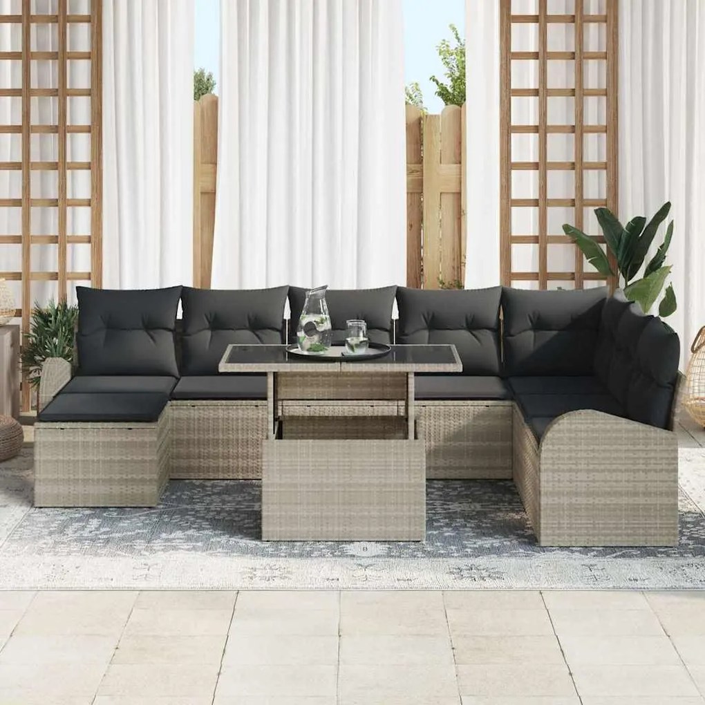 vidaXL Σετ Καναπέ Κήπου με αποθήκευση 9 pcs Ανοιχτό γκρι Πολυ ράταν