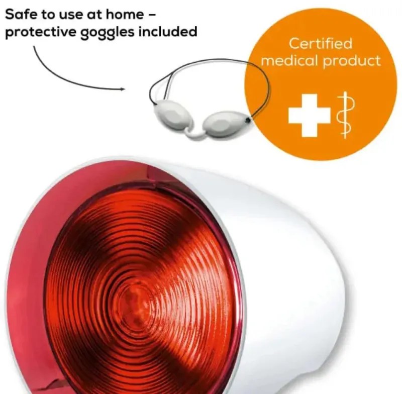 Λαμπτήρας υπερύθρων Beurer IL 21, 150W, 5 ρυθμίσεις κλίσης, Συνεχής λειτουργία, Γυαλιά ασφαλείας, Λευκό