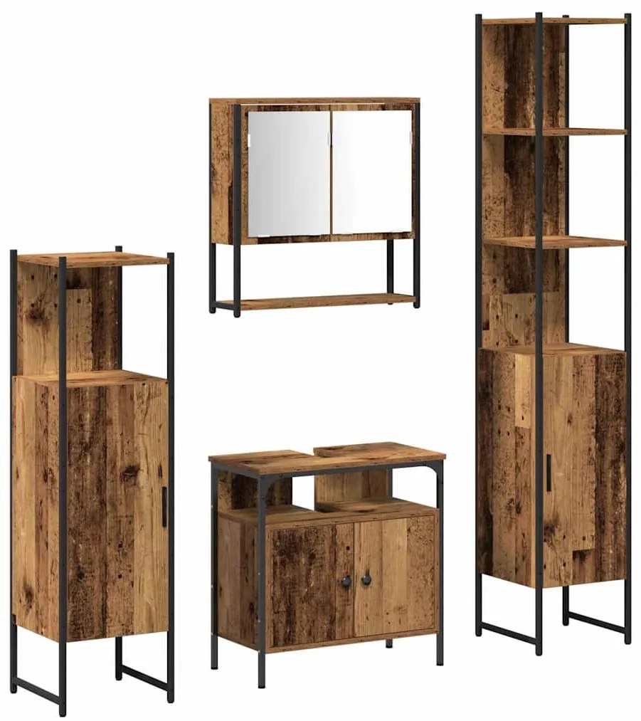 vidaXL Σετ Επίπλων Μπάνιου 4 pcs Παλαιό ξύλο 33 x 33 x 185.5 εκ