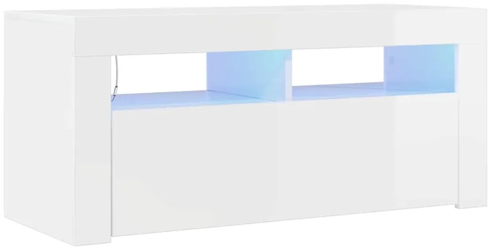 vidaXL Έπιπλο Τηλεόρασης με LED Γυαλιστερό Λευκό 90x35x40 εκ.